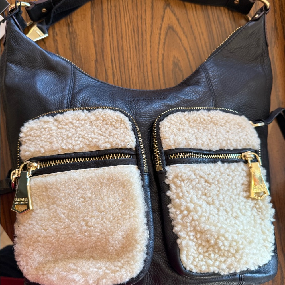 Aimee Kestenberg Black and Cream Hobo Bag with Sherpa Pockets - Picture 2 of 5